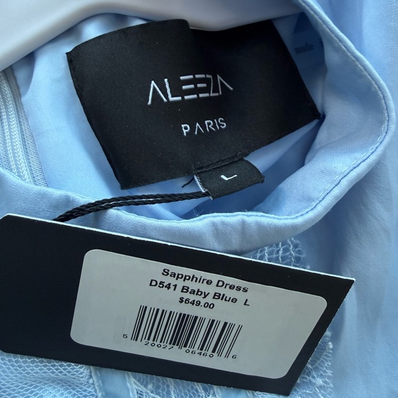 ALEEZA Paris Sapphire Maxi Dress Baby Blue Lace Trim Size L NWT - Picture 2 of 8
